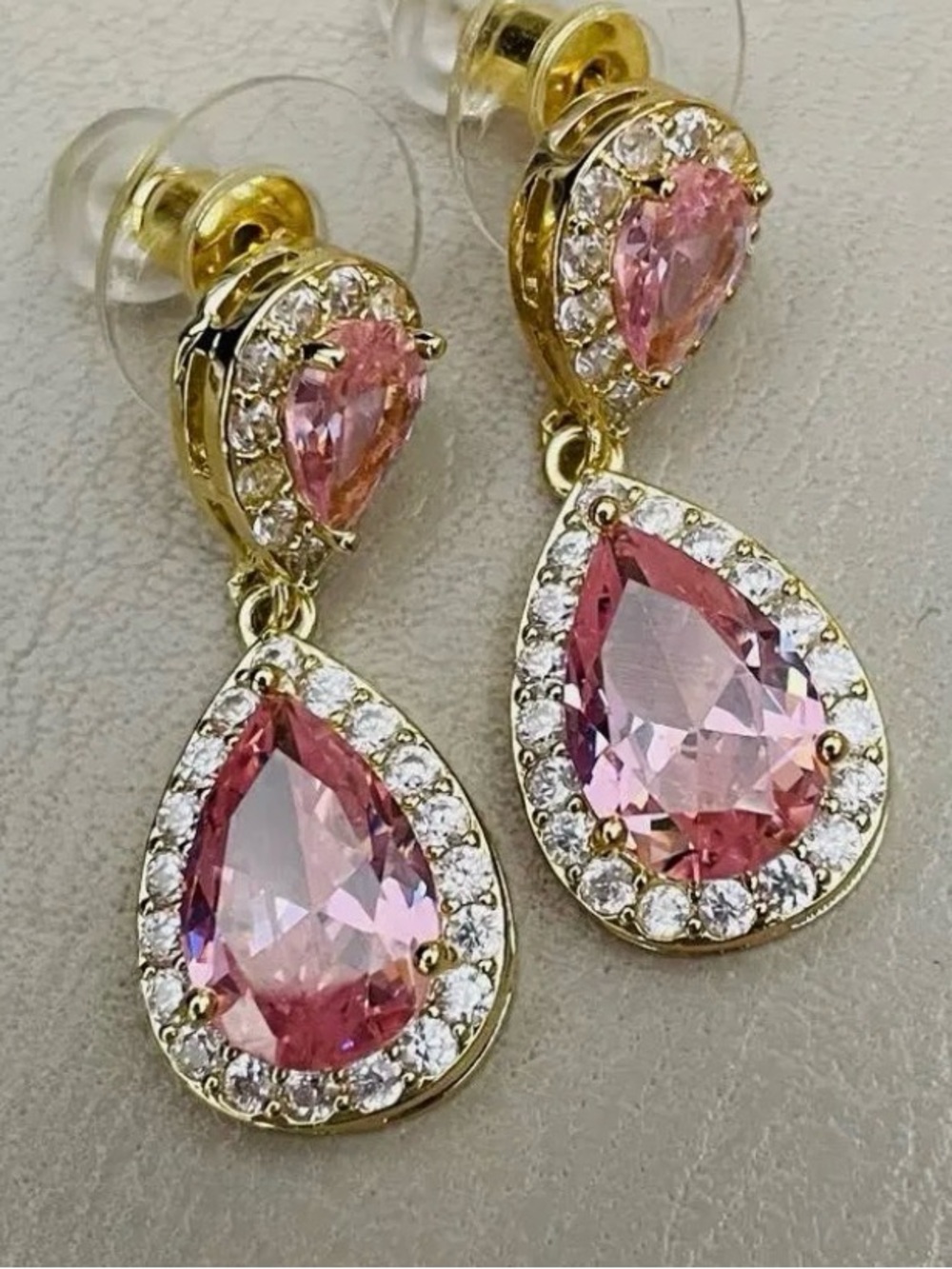 New Eyecandy Cubic Zirconia Tear Drop Earrings, Pink Ice